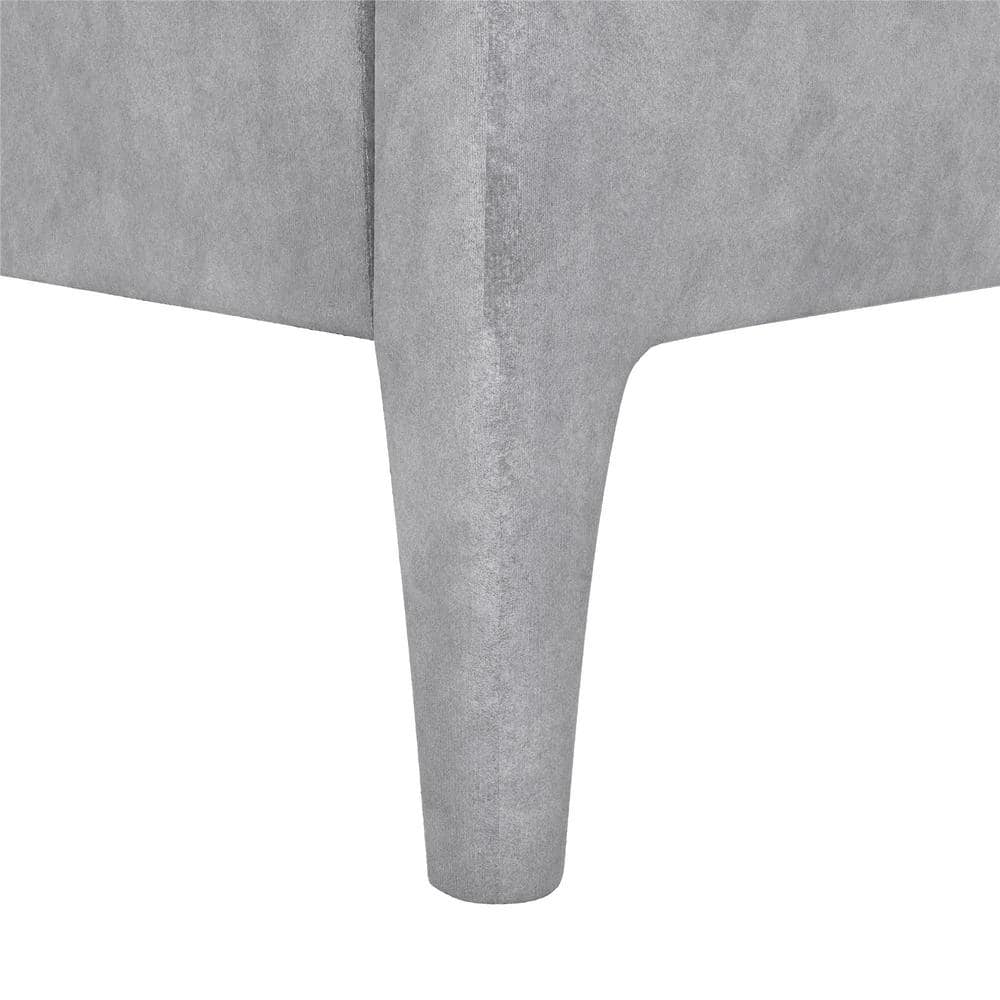 Full Light Gray Velvet Upholstered Platform Bed with Tufted Headboard