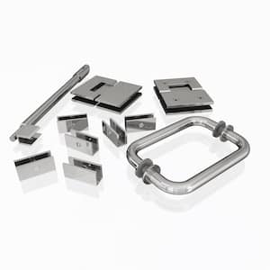 78 in. 90 Degree Glass Hinged Hardware Pack in Chrome with Handle