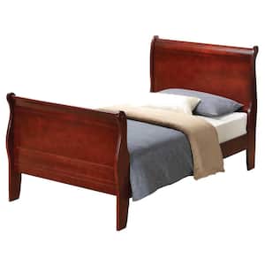 Louis Philippe Cherry Twin Sleigh Bed with Headboard and Footboard