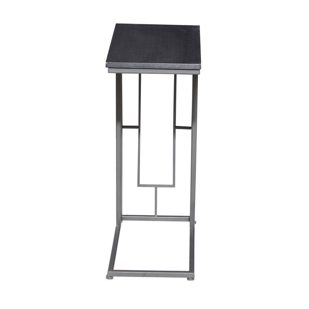 C-Shaped Solid Rectangle Black and Gray Wood & Metal Accent Table