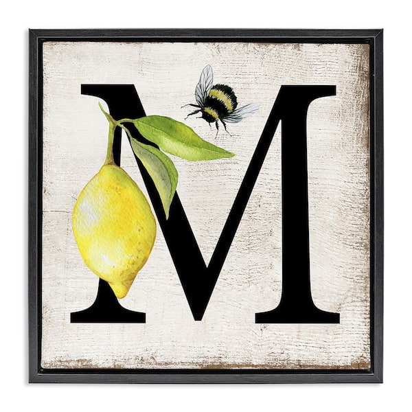 Stupell Industries Lemon & Bee M Letter by Creatif Belle Black Floater Frame Animal Graphic Art Print 25 in. x 25 in.