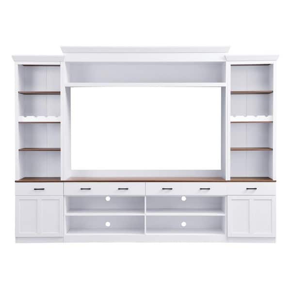 White Entertainment Wall TV Stand with Bridge and Adjustable Shelves Fits TVs up to 75 in.