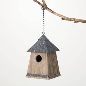 11 in. Wood Gray Single Birdhouse; Gray
