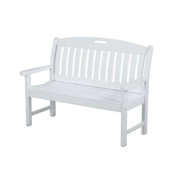 POLYWOOD Nautical 48 in. White Plastic Outdoor Patio Bench