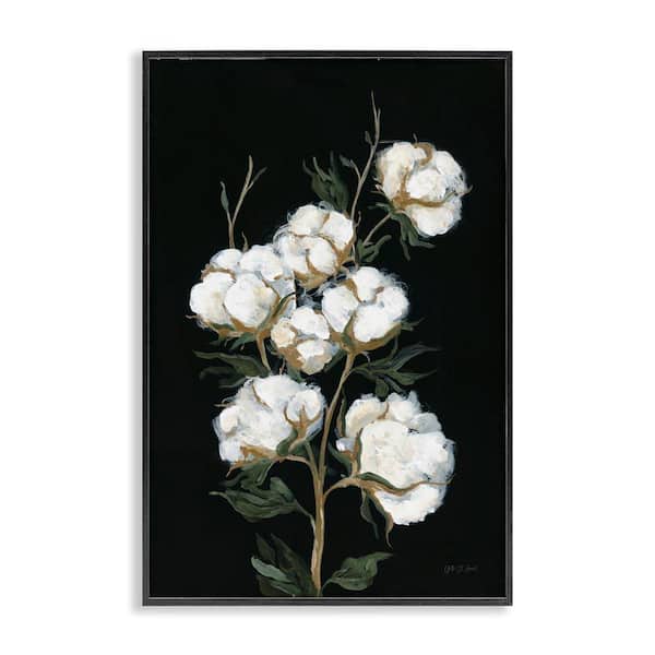 Stupell Industries Vintage Stems of Cotton by Yvette St. Amant Black Framed Nature Giclee Art Print 30 in. x 20 in.