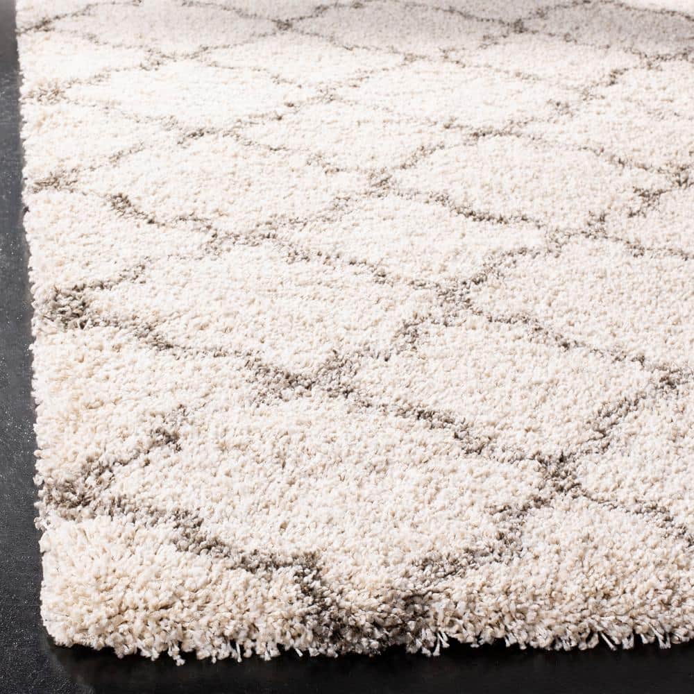 Ivory and Grey High Pile Shag Area Rug 8' x 10'
