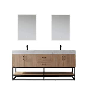 Alistair 72 in. W x 22 in. D x 33.9. in H Bath Vanity in Oak with Stone Vanity Top in White with Double Sinks and Mirror