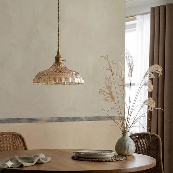 aiwen 9.84 in. 1-Light Vintage Kitchen Island Amber Pendant Light