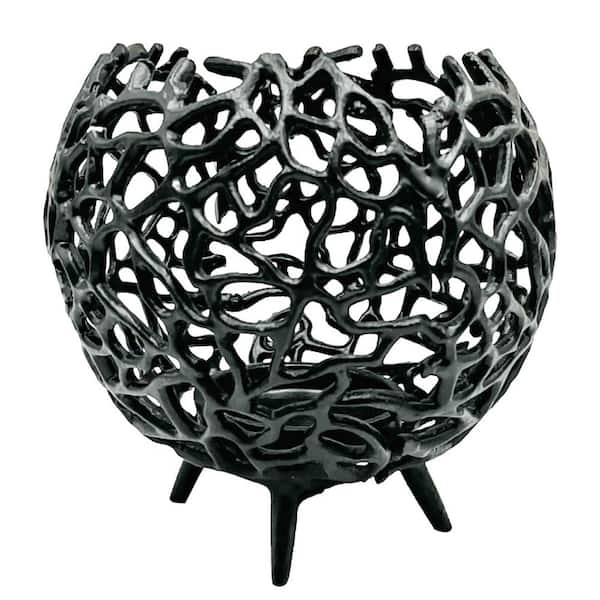 castellousa 8 in. Round Orbital Black Aluminum Candle Holder