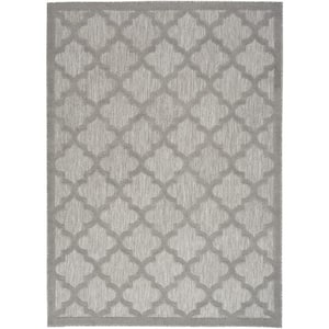 Easy Care Silver Grey 5 ft. x 7 ft. Geometric Contemporary Indoor Outdoor Area Rug