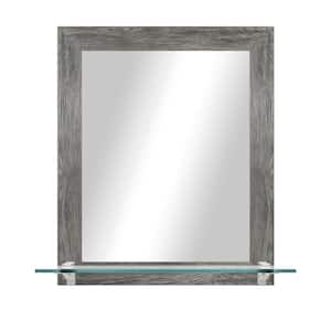 21.5 in. W x 25.5 in. H Rectangle Grey Vertical Framed Mirror With Tempered Glass Shelf/Chrome Bracket