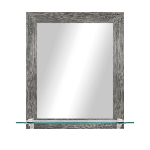 Unbranded 21.5 in. W x 25.5 in. H Rectangle Grey Vertical Framed Mirror With Tempered Glass Shelf/Chrome Bracket