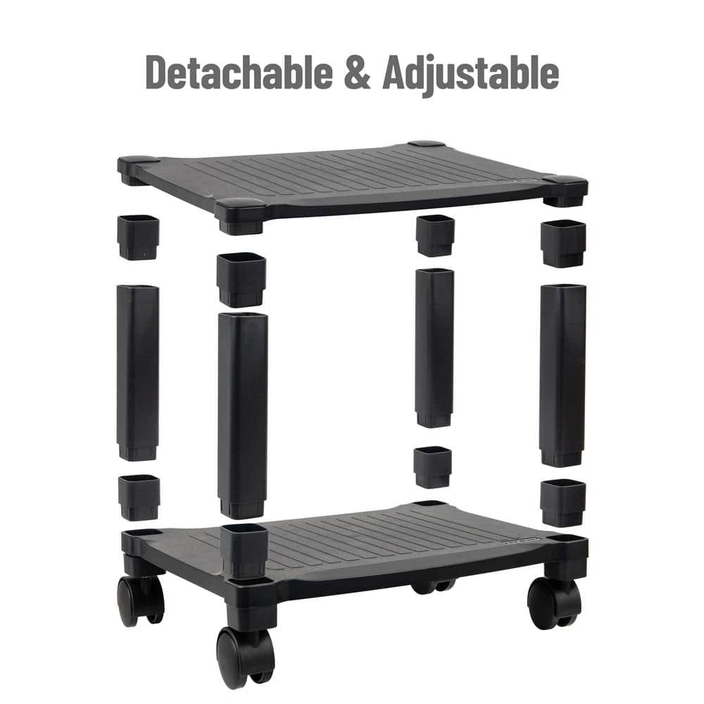 Black Adjustable Height Mobile Printer Cart with 3 Shelves
