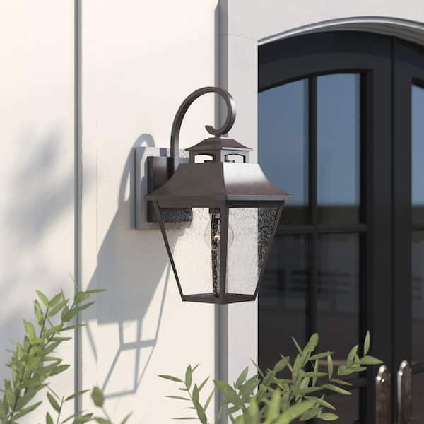 Generation Lighting - Galena 1-Light Sable Outdoor Wall Mount Lantern Sconce with Clear Seeded Glass