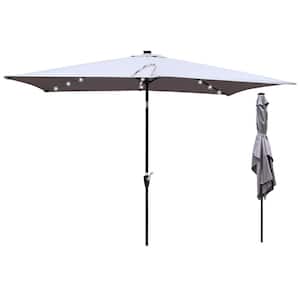 10 ft. x 6.5 ft. Waterproof Steel Market Outdoor Solar Patio Umbrella with Push Button Tilt and Crank in Gray