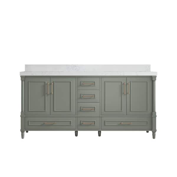 Willow Collections Hudson 72 in. W x 22 in. D x 36 in. H Double Sink Bath Vanity in Evergreen with 2 in. Empira Quartz Top