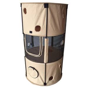 Khaki Climbertree Circular Obstacle Play-Active Travel Collapsible Travel Pet Cat House