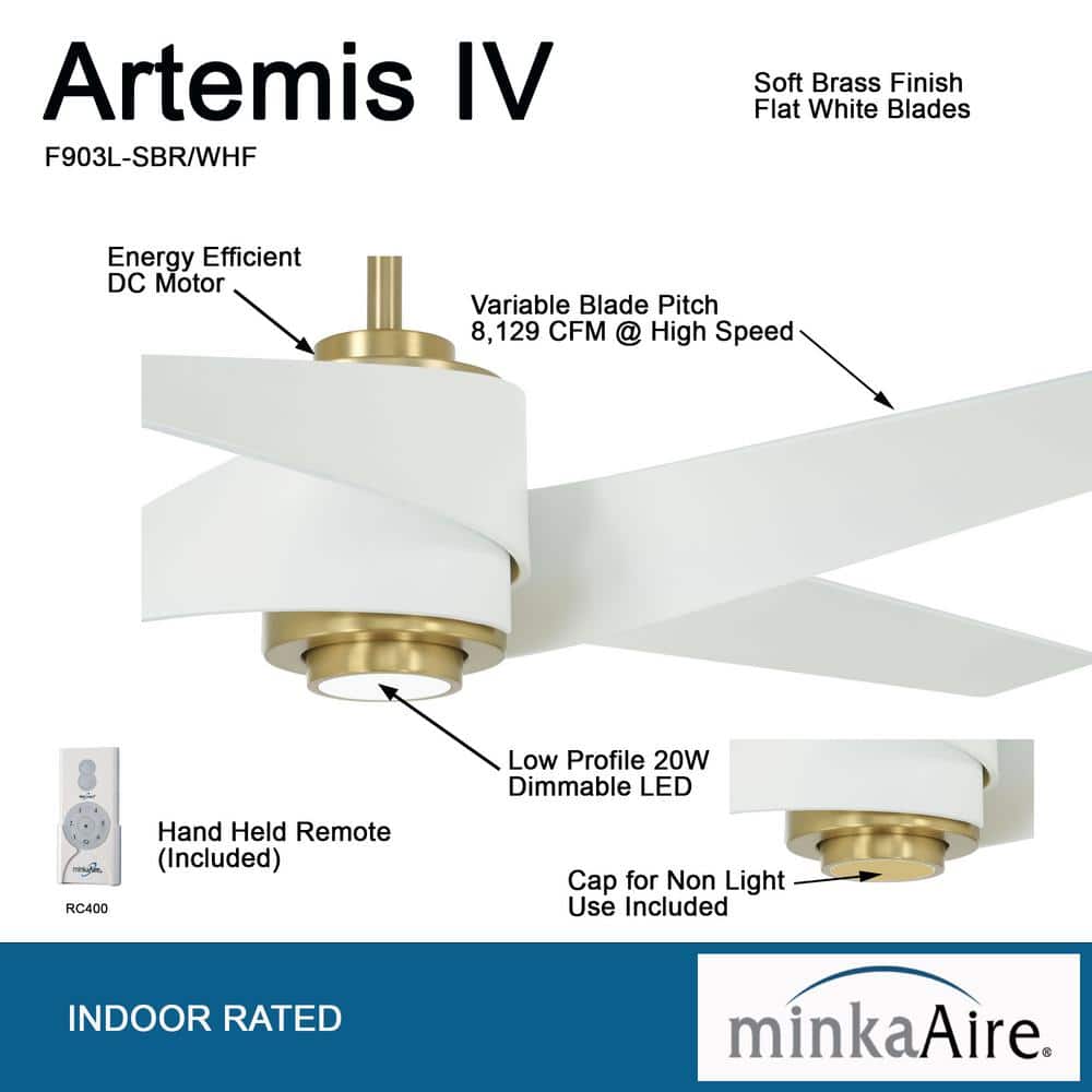 Artemis IV Soft Brass 64" Smart Ceiling Fan with LED Light and Remote