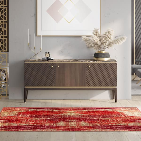 Brayton Orange 2 ft. 7 in. x 8 ft. Non-Slip Abstract Indoor Runner Rug