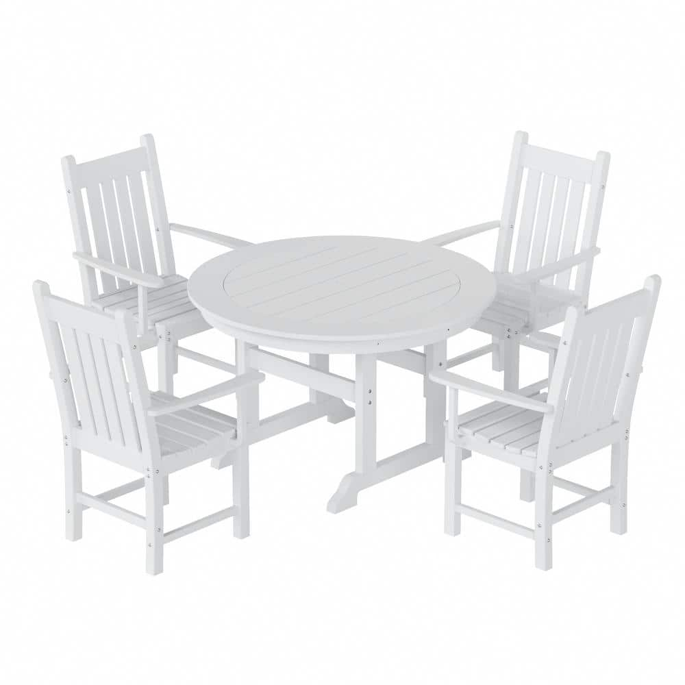 Hayes 5-Piece HDPE Plastic All Weather Outdoor Patio Round Trestle Table Dining Set with Arm Chairs in White -  WESTIN OUTDOOR, OP3001-WH