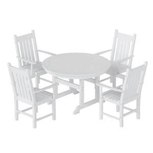 Hayes 5-Piece HDPE Plastic All Weather Outdoor Patio Round Trestle Table Dining Set with Arm Chairs in White