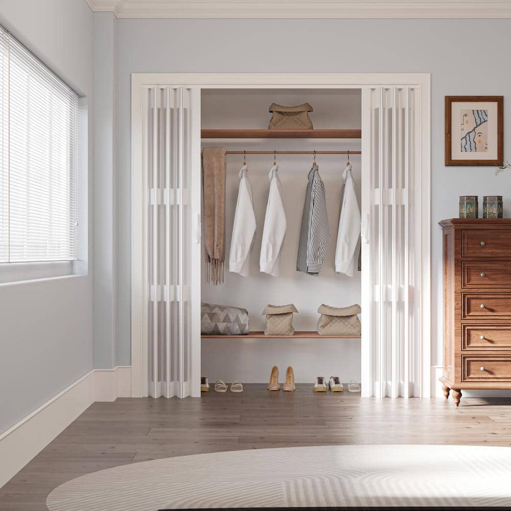 White Frosted Acrylic and Vinyl Accordion Closet Door