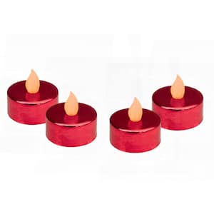 Set of 4 Metallic Red LED  Lighted Flickering Modern Flame Tea Light Candles