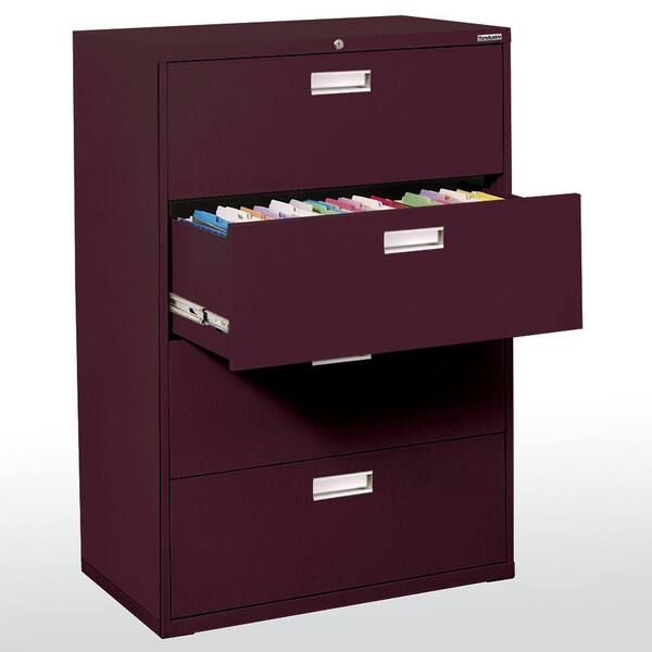 Sandusky 600 Series 53.25 in. H x 42 in. W x 19 in. D 4-Drawer Lateral File Cabinet in Burgundy