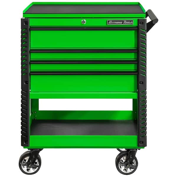 Extreme Tools Professional 33 in. Deluxe 4-Drawer Utility Tool Cart with Bumpers in Green