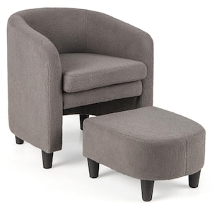 Gray Soft Teddy Velvet Modern Barrel Chair with Footrest Anti-slip Felt Pads