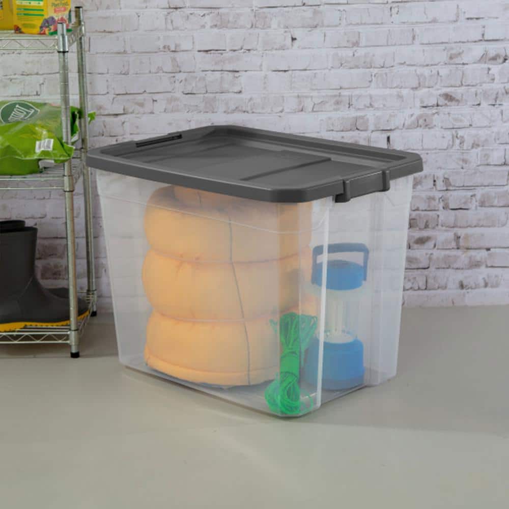 Sterilite 108 Quart Clear Plastic Stacker Storage Containers with Latching Lid