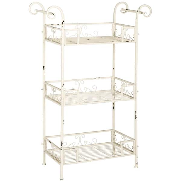SAFAVIEH Noreen Antique White Iron Outdoor 3-Tier Shelf PAT5006A