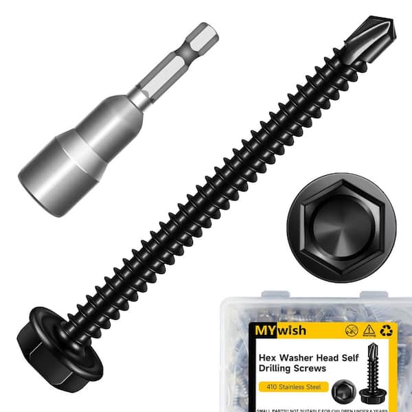 #8 x 2 in. Black Oxide 410-Stainless Steel Hex Washer Head Self Drilling Sheet Metal Screws (50-Pack)