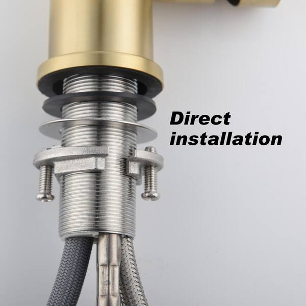 Brushed Gold 16.14 in. H Deck Mount Pull Down Sprayer Kitchen Faucet with 360° Spout Swivel and Deck Plate