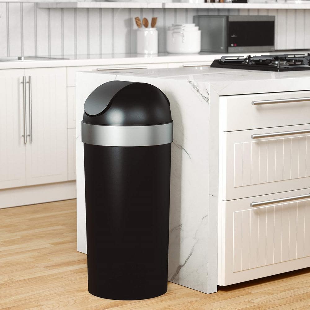 Umbra Black and Silver 16-Gallon Swing-Top Trash Can