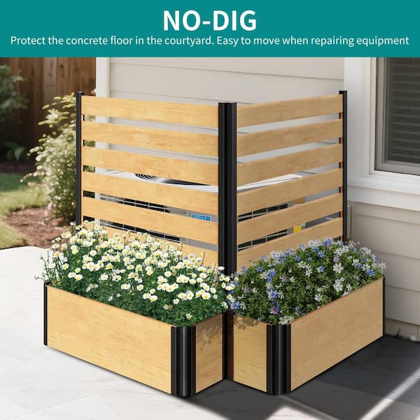 36 in. W x 45 in. H Outdoor Privacy Fence Panel w/ Planter Box Black Wood Decorative Fence Trash Enclosure, 2-Pack