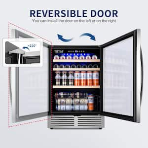 24 in. Single Zone 150-Can Beverage Refrigerator in Silver with 2-Different Door Handles Built-in Beverage Cooler