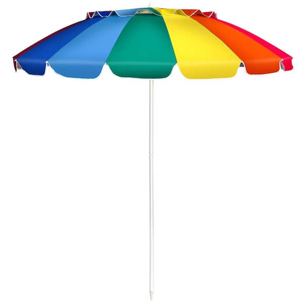 Unbranded 8 ft. Steel Outdoor Beach Umbrella with Sand Anchor and Tilt Mechanism in Multicolor