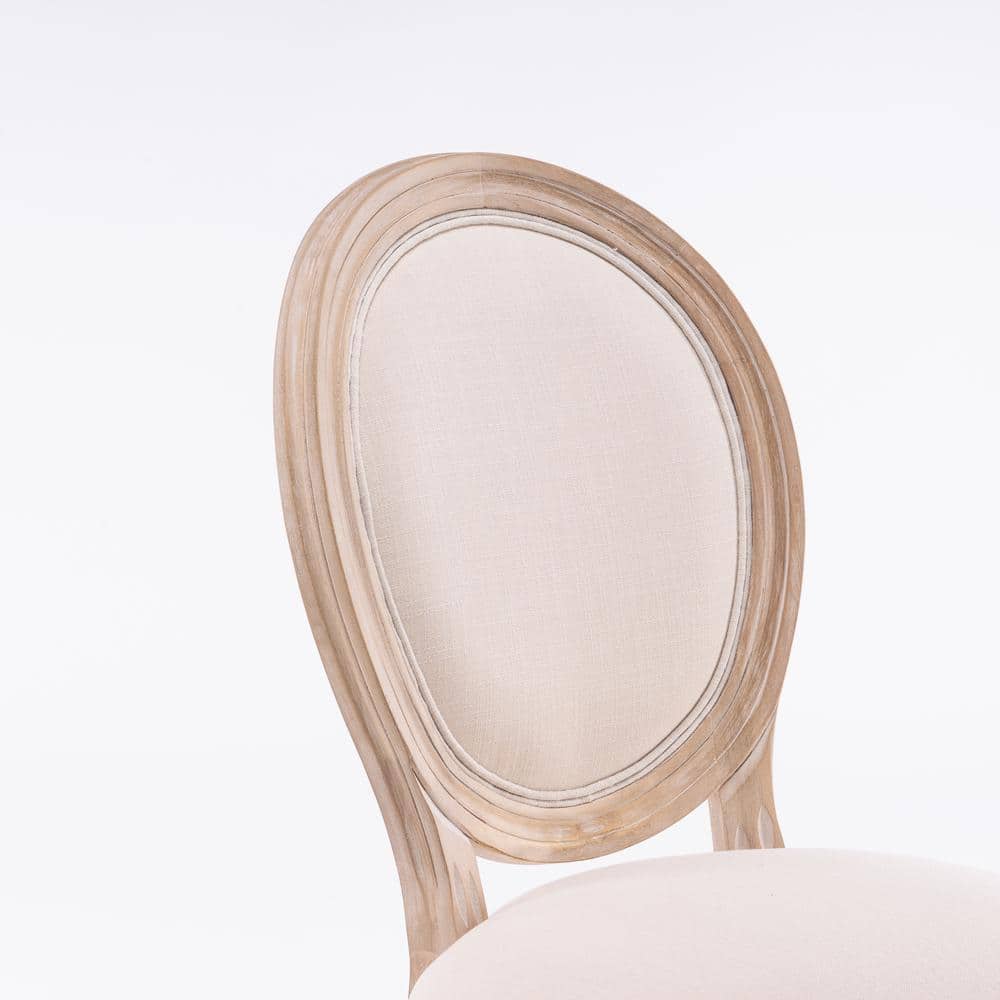 Beige Linen Upholstered Low Back Wood Side Chair Set