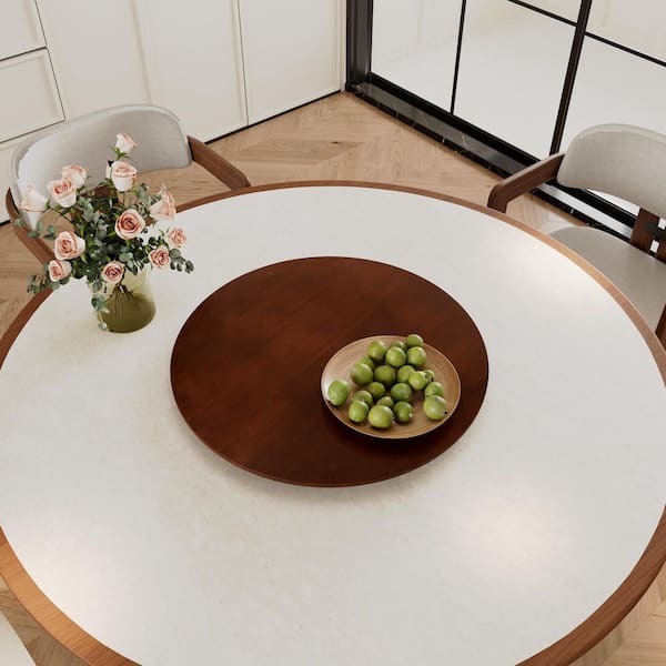 Magic 8 Table Magic Home 23.6 in. W Round Rubberwood Turntable Lazy Susan with ...