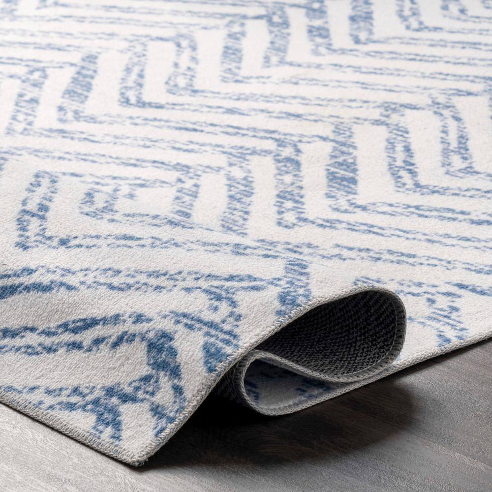Rosanne Blue and Ivory Geometric Square Washable Synthetic Rug, 8'0" x 8'0"