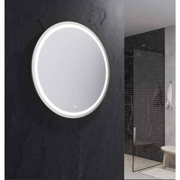 Fresca Santo 42 in. W x 42 in. H Round Frameless Wall Mount Mirror with LED Lighting and Defogger - Bathroom Vanity Mirror