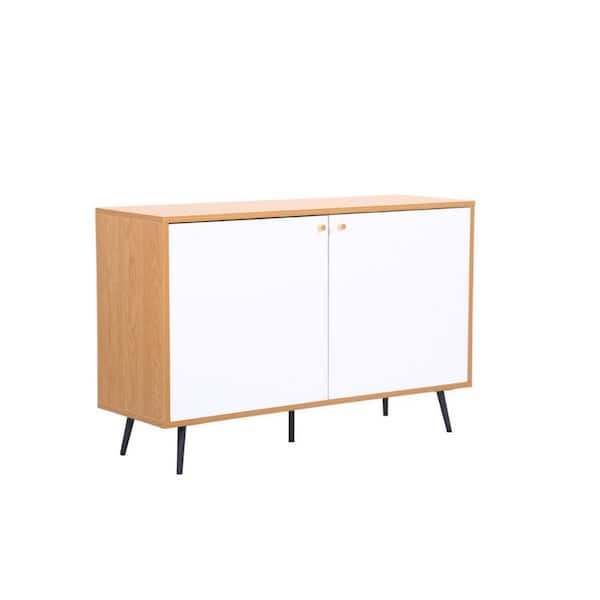 Benjara White and Brown Wood Top 46.5 in. Sideboard with 2 Doors