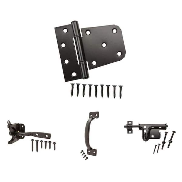 3-1/2 in. Black Tee Hinge, Black Gate Latch, 5-3/4 in. Black Door Pull and Black Slide Bolt Combo