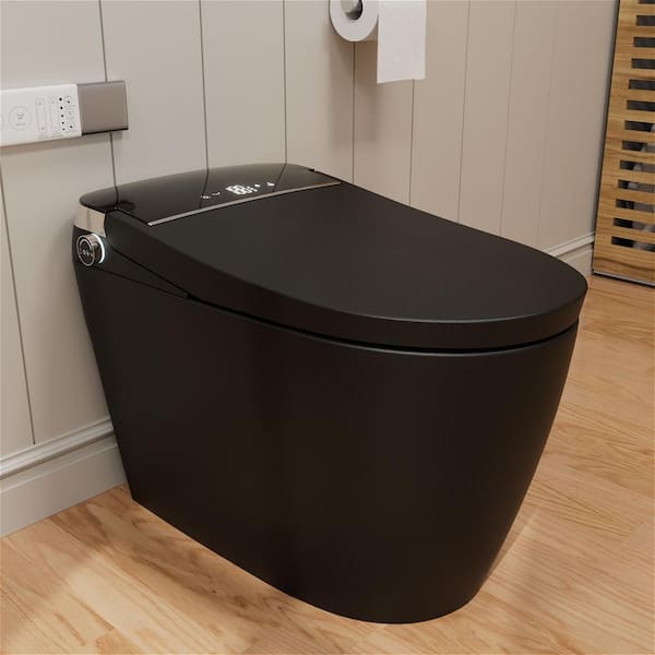 Smart Toilet Bidet 1.28 GPF Elongated with Auto Flush, Auto Open and Close, Remote Control, Heated Seat in Matte Black