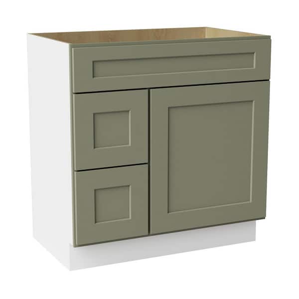 30 in. W x 21 in. D x 34.5 in. H Ready to Assemble Solid Wood Shaker Bath Vanity Combo Cabinet in Sage Green