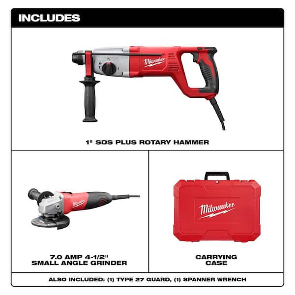 8 Amp Corded 1 in. SDS D-Handle Rotary Hammer w/7 Amp Corded 4-1/2 in. Small Angle Grinder with Sliding Lock-On Switch