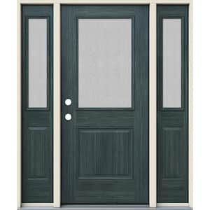 60 in. x 80 in. Right-Hand 1/2 Lite Streamed Ripple Glass Denim Steel Prehung Front Door with Sidelites