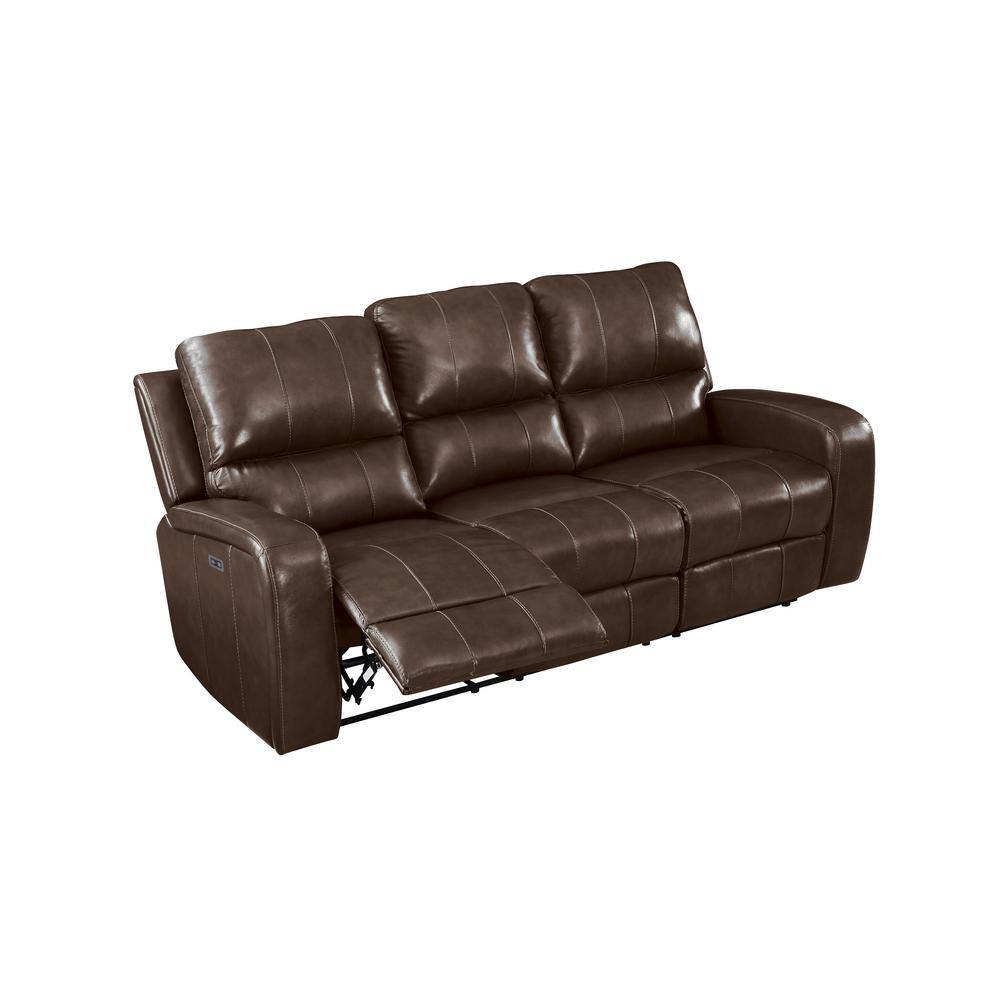 Linton Brown Leather Power Reclining Sofa with Track Arms