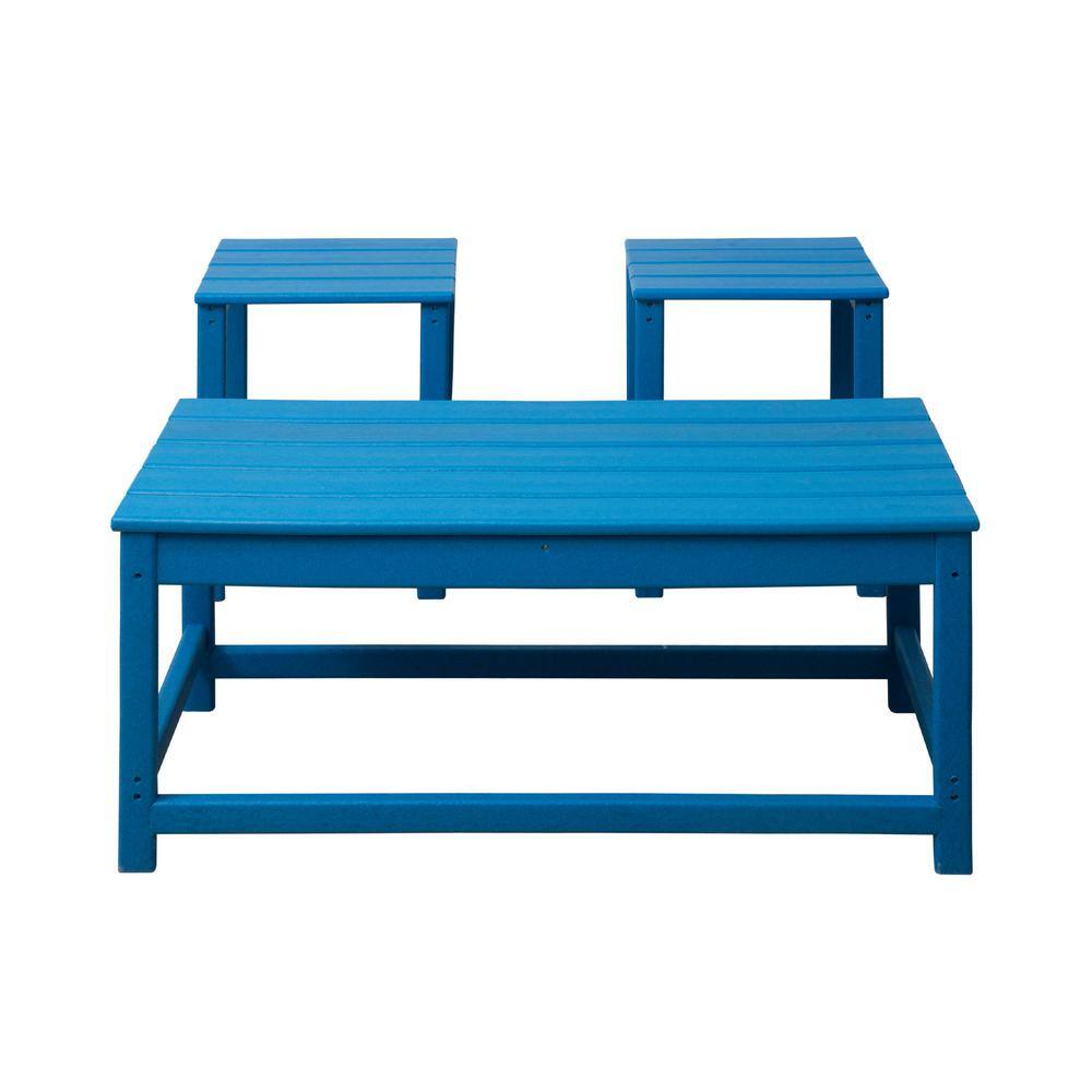 Pacific Blue 3-Piece Outdoor Adirondack Coffee and Side Table Set